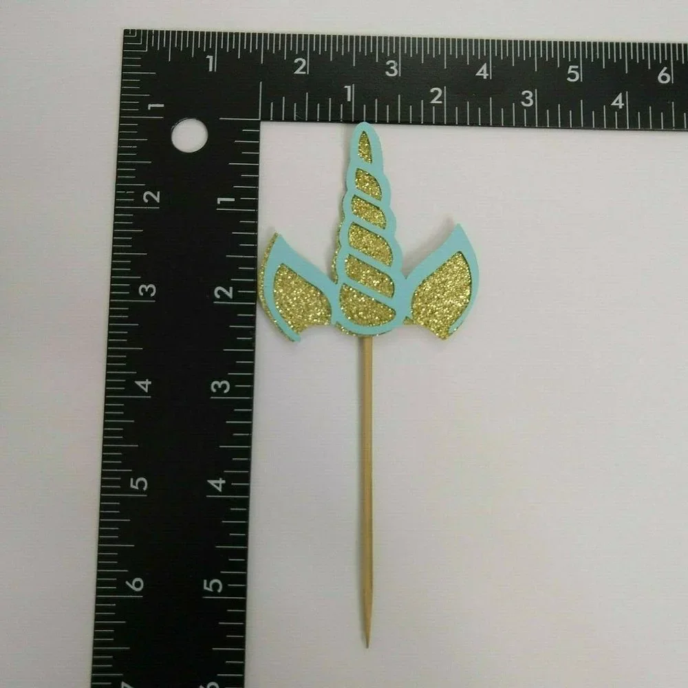 Unicorn Cupcake Party Pics Gold Glitter And Aqua 24 per Pack